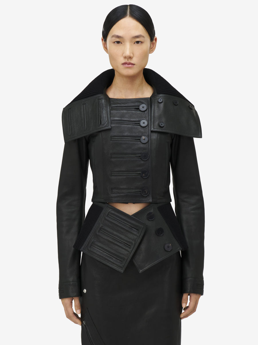 ALEXANDER MCQUEEN - Exaggerated Buttonhole Leather Jacket - Item 829743Q5APH1000